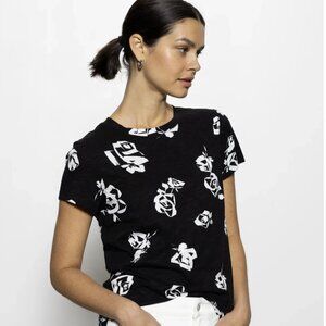 New NWT Sanctuary Brand T shirt, Black with Floral Flowers.  Size Women's Large.